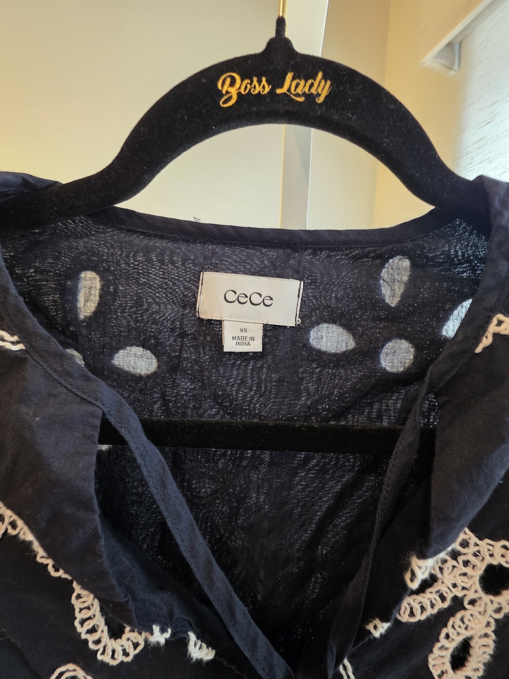 Black Embroidered Cotton Puff-Sleeve Midi Dress Cottagecore Coquette Size XS - Picture 3 of 13